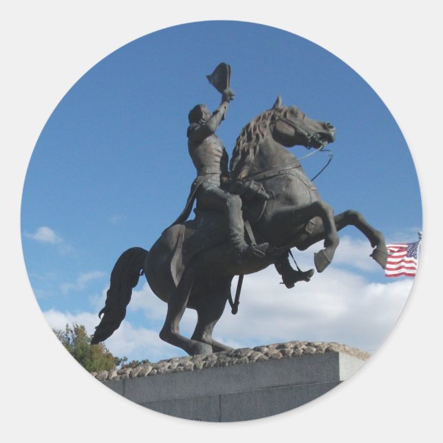 Pegatina Redonda Estatua de Andrew Jackson, Parque Jackson, Nueva O (Anverso)
