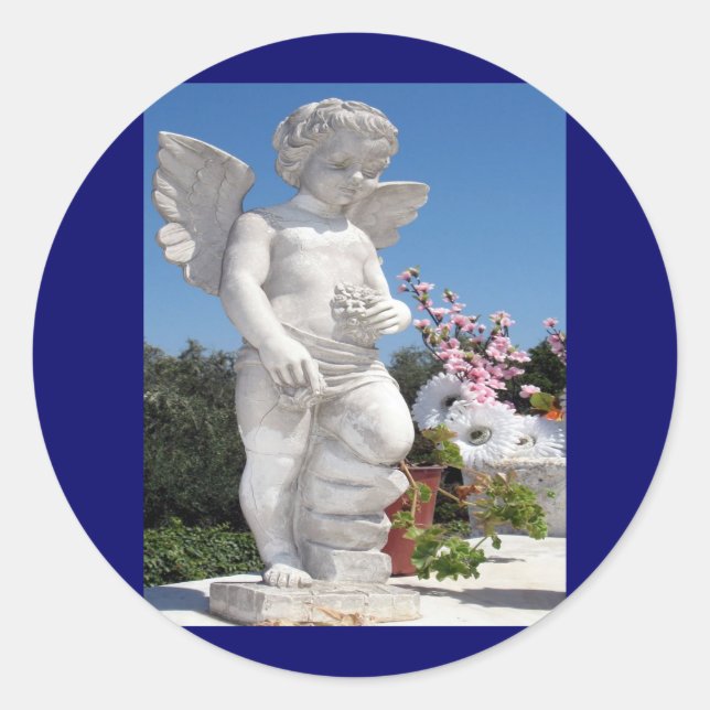 Pegatina Redonda Estatua de Ángel (Anverso)