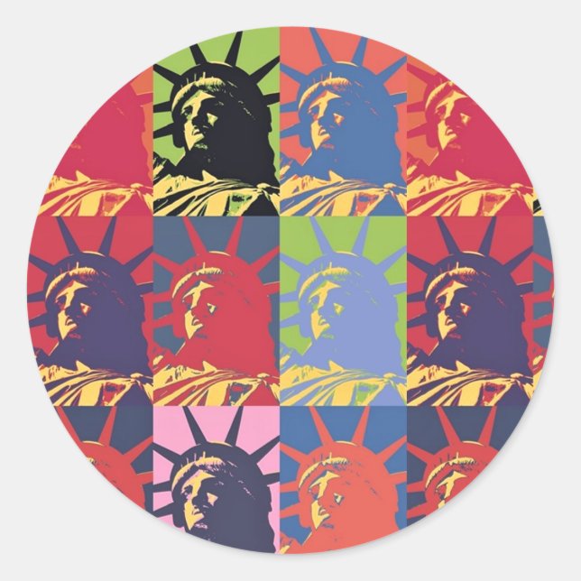 Pegatina Redonda Estatua de arte pop de la libertad (Anverso)