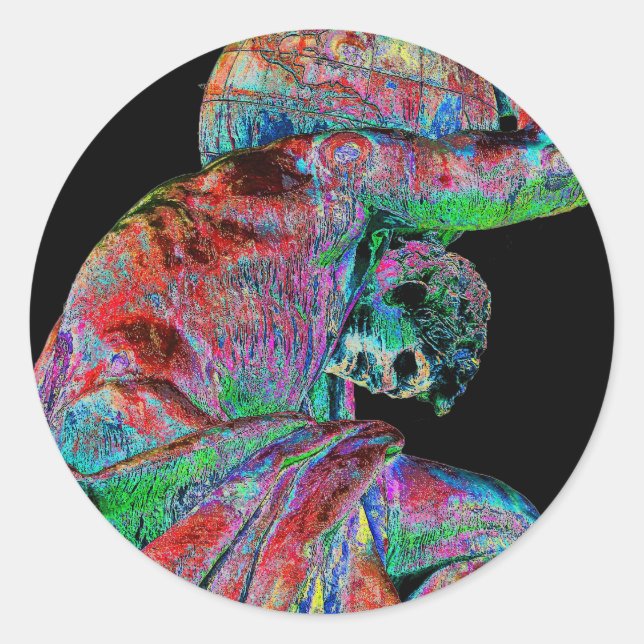 Pegatina Redonda Estatua de Bismarck, Berlín, Atlas del Dios griego (Anverso)