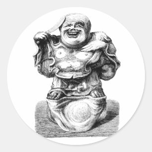 Pegatina Redonda estatua de buddha man arte de ilustracion