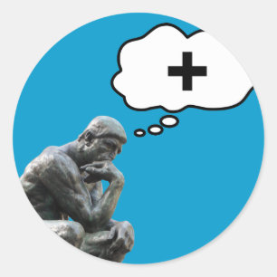 Pegatina Redonda Estatua de El Pensador de Rodin - Piensa Positivo