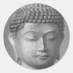 Pegatina Redonda Estatua De La Cara De Buda Blanco Y Negro Formada