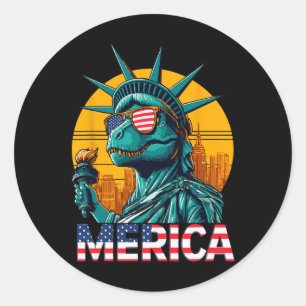 Pegatina Redonda Estatua De La Libertad 4 De Julio Trex Boys Americ