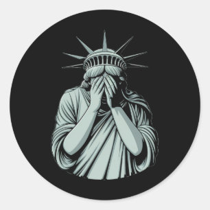 Pegatina Redonda Estatua de la Libertad América triste 