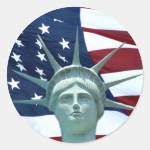Pegatina Redonda Estatua de la Libertad Bandera Americana