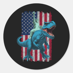 Pegatina Redonda Estatua De La Libertad De Dino 4 De Julio Niños Ca