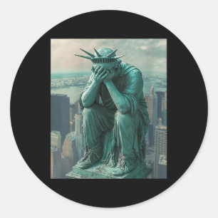 Pegatina Redonda Estatua De La Libertad Facepalm V-cuello