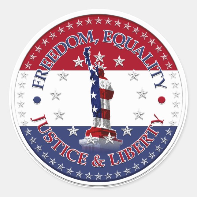 Pegatina Redonda Estatua de la libertad, la igualdad, la justicia,  (Anverso)