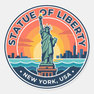 Pegatina Redonda Estatua de la Libertad Nueva York