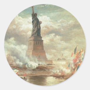 Pegatina Redonda Estatua de la libertad, Nueva York circa 1800's