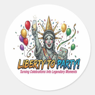 Pegatina Redonda Estatua de la Libertad para celebrar la fiesta