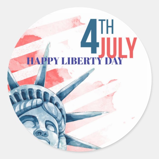 Pegatina Redonda Estatua de la Libertad Personalizado del 4 de juli (Anverso)