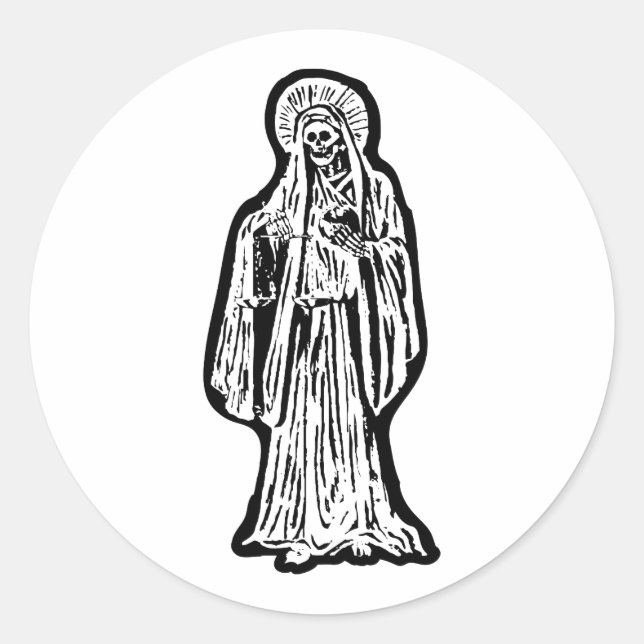 Pegatina Redonda Estatua de Santa Muerte (Anverso)