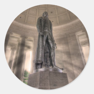 Pegatina Redonda Estatua del Bronce en el Memorial Thomas Jefferson
