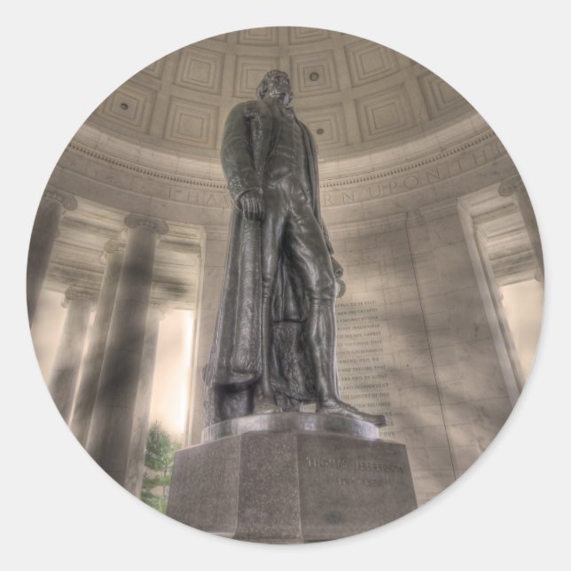Pegatina Redonda Estatua del Bronce en el Memorial Thomas Jefferson (Anverso)