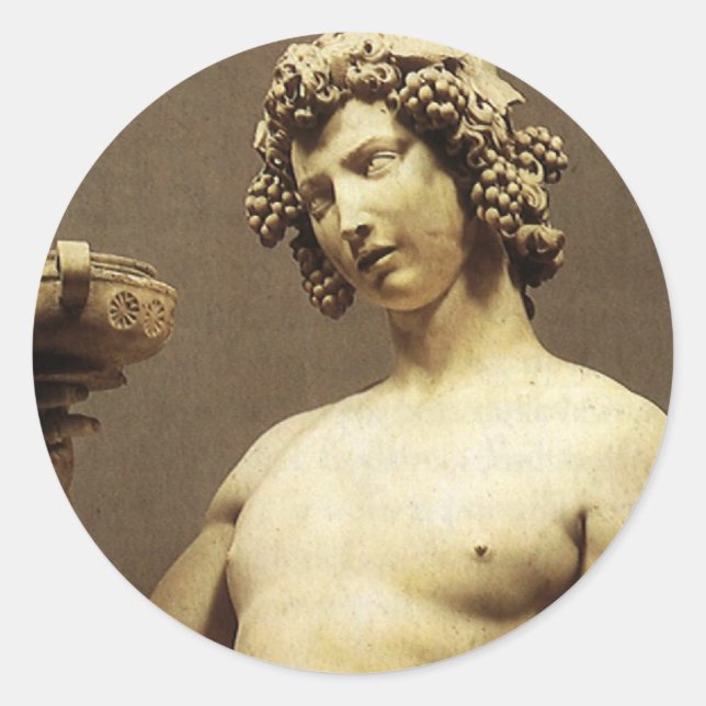 Pegatina Redonda Estatua del Renacimiento Viejo Bacchus por Michela (Anverso)