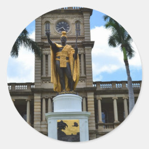 Pegatina Redonda estatua del rey kamehameha