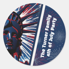 Pegatina Redonda Estatua Patriótica Azul Rojo de la Libertad 4 de j