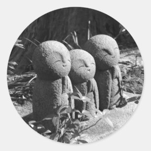 Pegatina Redonda Estatuas de Jizo, templo de Hase: Kamakura, Japón