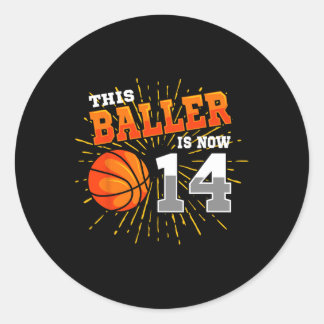 Pegatina Redonda Este Baller es ahora 14 Baloncesto 14th Birthday P