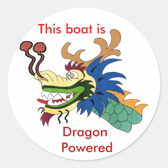 Pegatina Redonda Este barco es, Dragon Powered (Anverso)