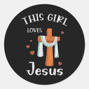 Pegatina Redonda Este Chica ama a Jesús Adolescentes Mujeres Cristi