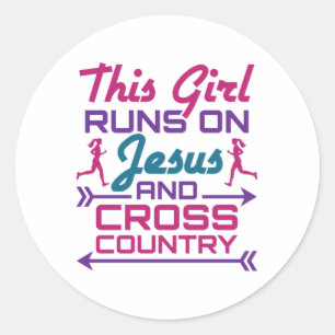 Pegatina Redonda Este Chica corre sobre Jesús y el País Cruzado