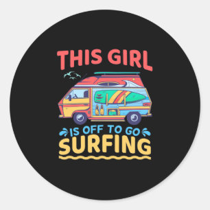 Pegatina Redonda Este Chica Se Va A Ir A Surfing