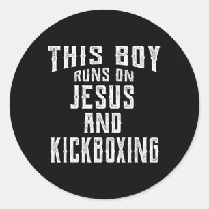 Pegatina Redonda Este Chico Corre Sobre Jesús Y Regalo Cristiano De