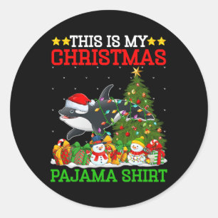 Pegatina Redonda Este Es Mi Árbol De Navidad Pajamas Orca Iluminand