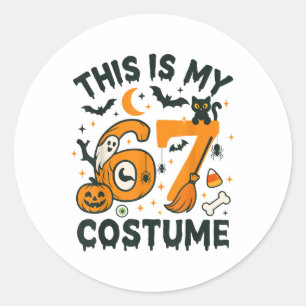 Pegatina Redonda Este es mi disfraz de Halloween 67 Meme dicho 6 7