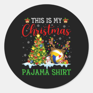 Pegatina Redonda Este Es Mi Famoso Navidad De Voleibol Navidad Paja
