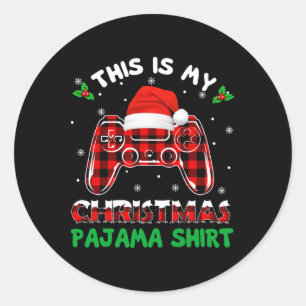 Pegatina Redonda Este es mi juego de video de Navidades Pajama Shir