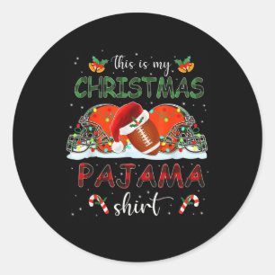 Pegatina Redonda Este es mi Navidad Camisas de Pajama Fútbol Me Xma