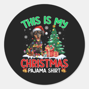 Pegatina Redonda Este Es Mi Navidad Pajama Doberman Perro Lover Xma