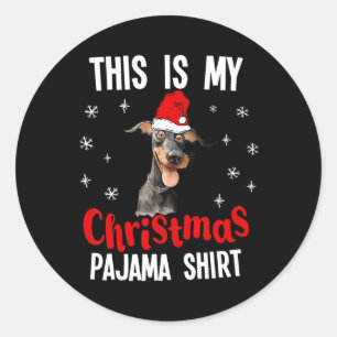 Pegatina Redonda Este Es Mi Navidad Pajama Doberman Xmas Pajama