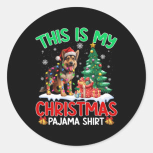 Pegatina Redonda Este Es Mi Navidad Pajama German Shepherd Dog Lo
