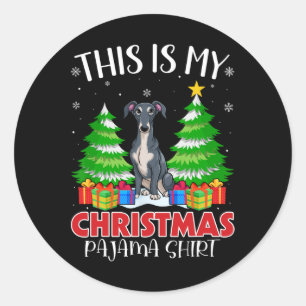 Pegatina Redonda Este Es Mi Navidad Pajama Italiano Greyhound Dog