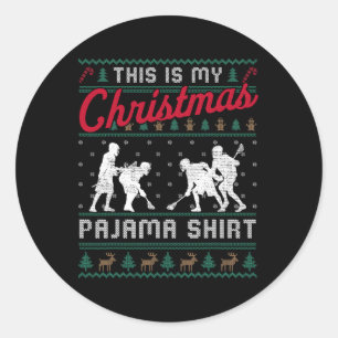 Pegatina Redonda Este Es Mi Navidad Pajama Lacrosse Suele Sudar