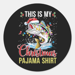 Pegatina Redonda Este Es Mi Navidad Pajama Pescando Sombrero Santa