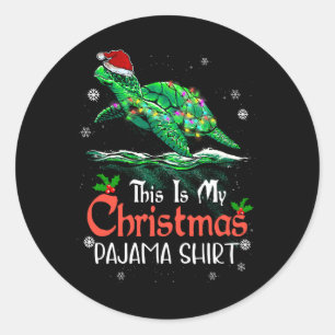 Pegatina Redonda Este es mi Navidad Pajama Sea Turtle Santa Hat L
