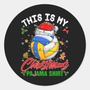 Pegatina Redonda Este Es Mi Navidad Pajama Voleibol Santa Hat X