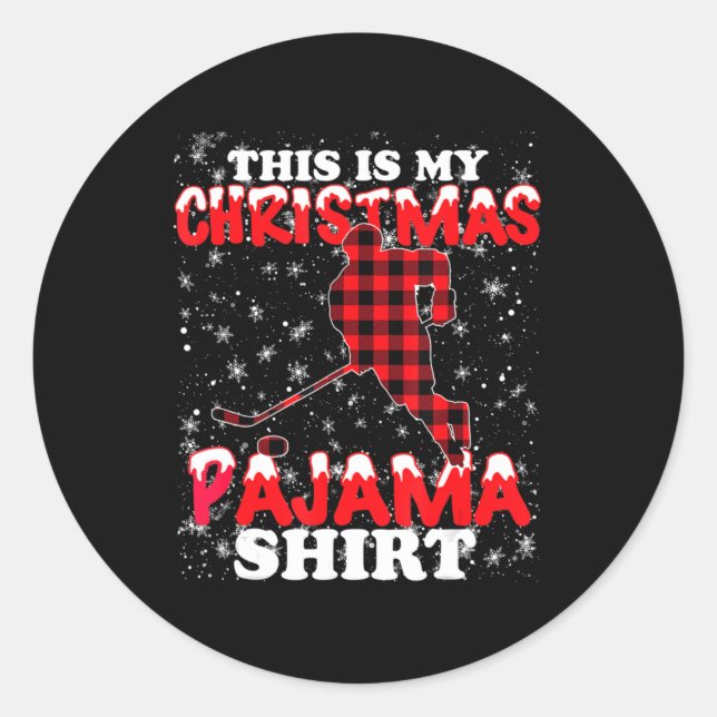 Pegatina Redonda Este Es Mi Navidad Pajama Xmas Divertido Hockey So (Anverso)