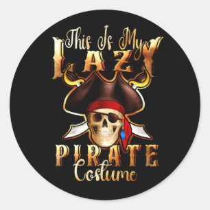 Pegatina Redonda Este Es Mi Perezoso Cro De Cráneo Pirata De Hallow