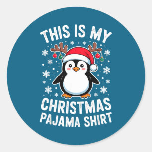 Pegatina Redonda Este Es Mi Pijama De Pingüino De Navidad