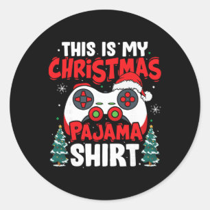 Pegatina Redonda Este es mi videojuego de pijama de Navidad para ch