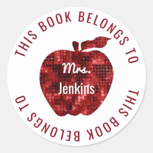 Pegatina Redonda Este Libro Pertenece A Apple, Profesora Personaliz