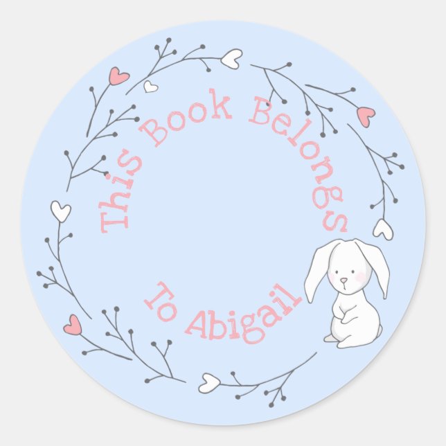 Pegatina Redonda Este libro pertenece a - Conejito lindo en niños d (Anverso)