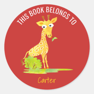 Pegatina Redonda Este Libro Pertenece A Niños Personalizados Giraff